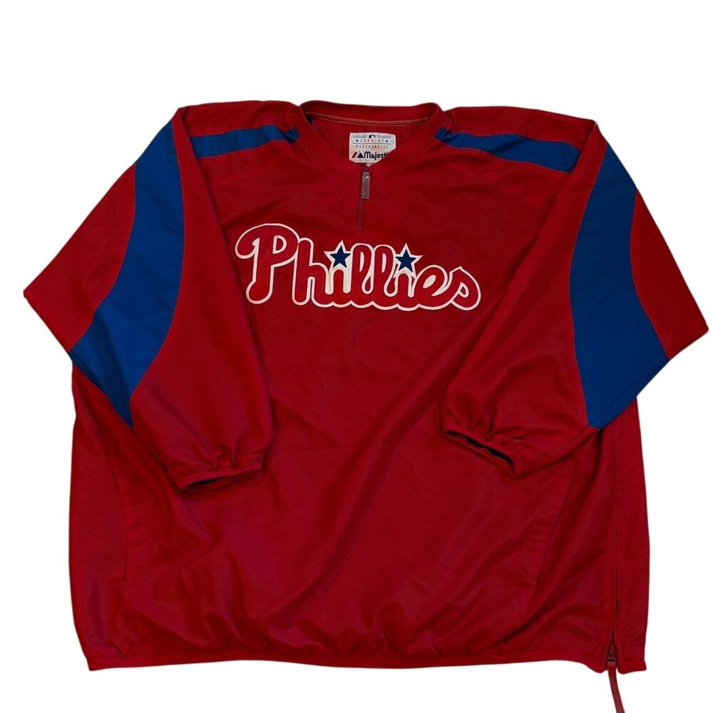 Majestic Philadelphia Phillies Pullover Windbreaker Jacket Mens 6XL Red Baseball